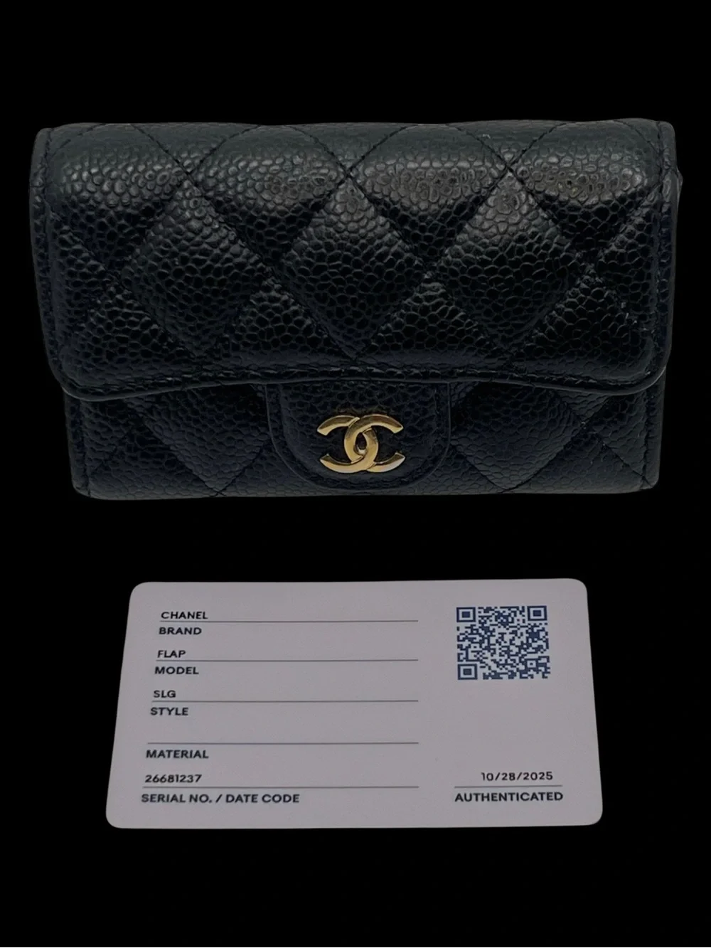 CHANEL Classic Flap Card Holder Business Card Case Caviar Black Auth